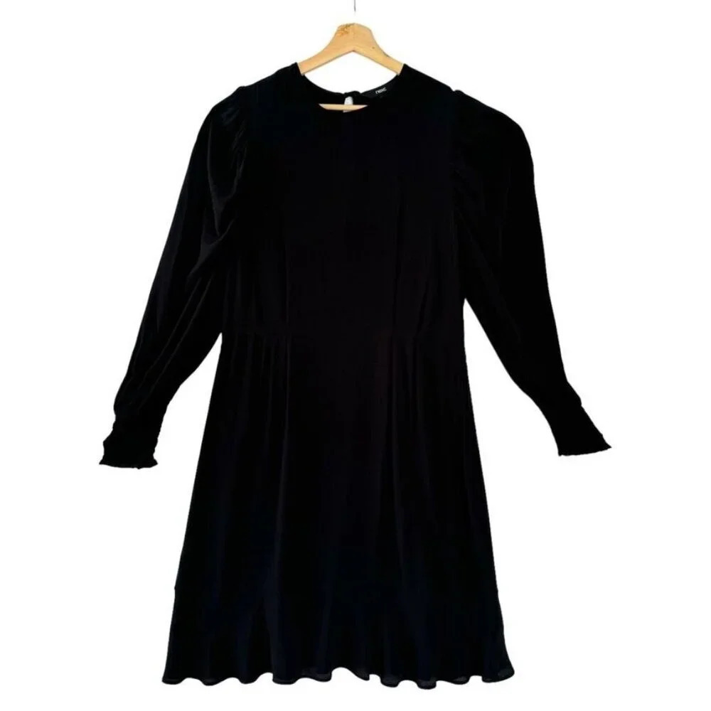 next Black  Long Puff Ballon Sleeve Elastic Smocked Cuff Midi Dress Plus Size 14